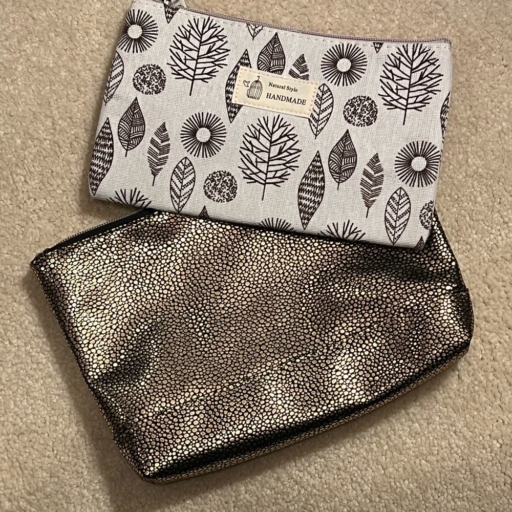 Tarte Gold & Black Cosmetic Bag and Handmade Cosmetic Pouch Set of 2 🌼